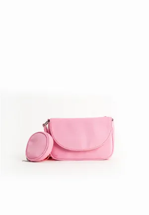 Crossbody Bag with Coin Purse in Pink Nylon