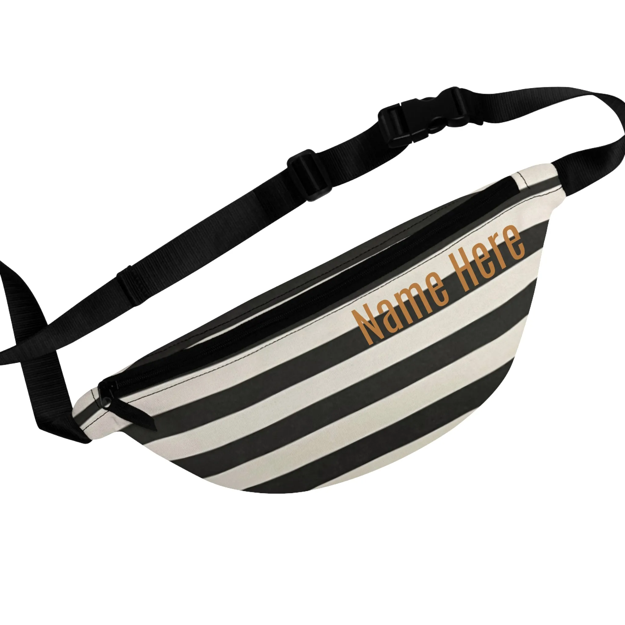 Customizable Black & White Striped Fanny Pack