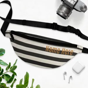 Customizable Black & White Striped Fanny Pack