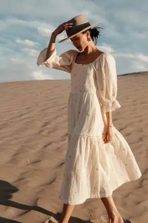 Ditsy Floral Embroidered Dress in Cream