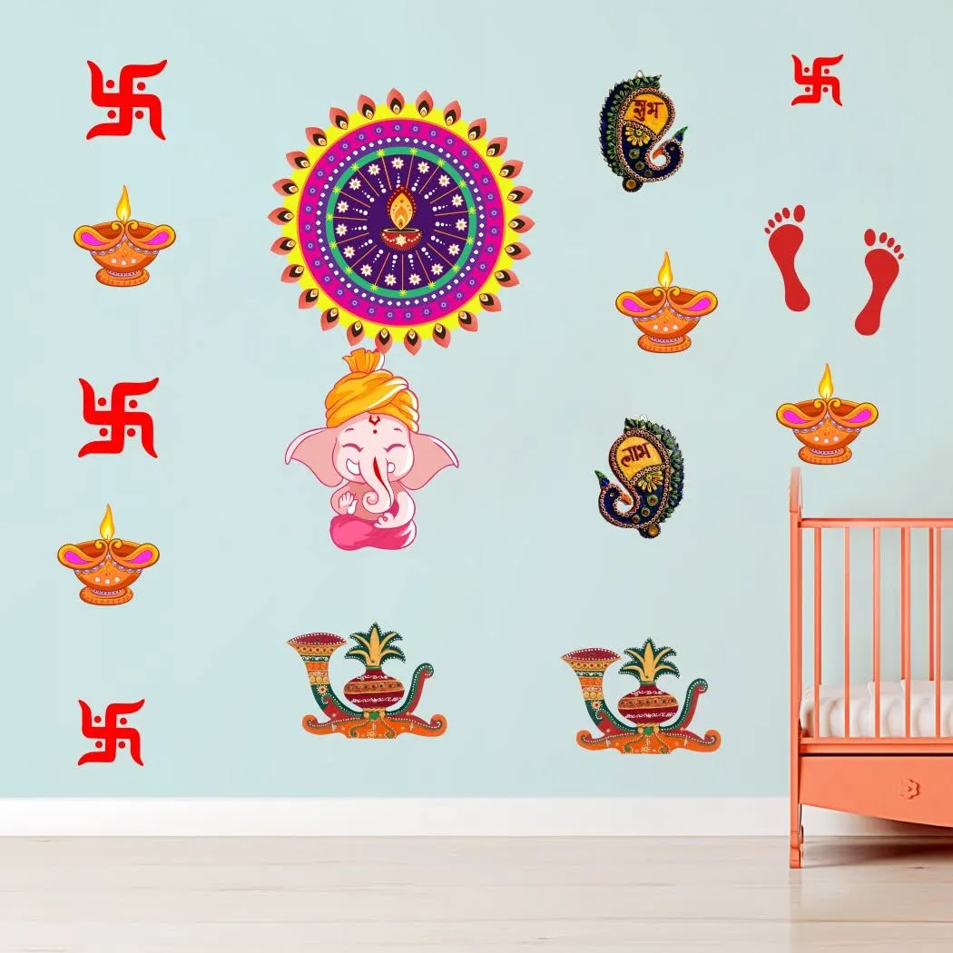 Divine Printry Happy Diwali Design Wall Sticker Size - (58 * 35) cm