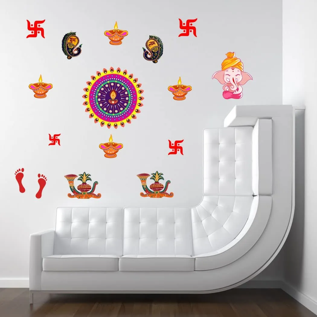 Divine Printry Happy Diwali Design Wall Sticker Size - (58 * 35) cm