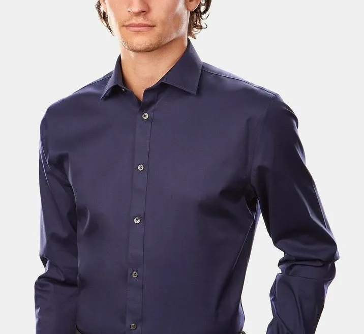 DKNY Men's Slim-Fit Stretch Solid Dress Shirt Navy Size 14.5X32-33