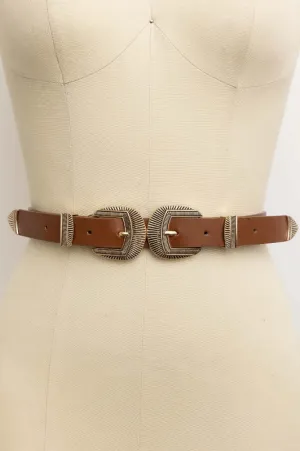 double buckle western belt - camel