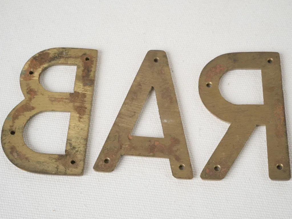 Early 20th Century Brass Letters "BAR" from a French Bar Sign 2¼"