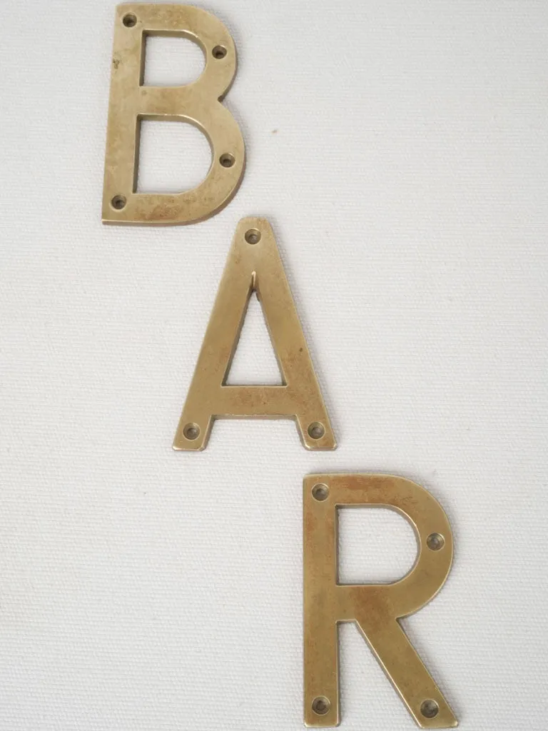 Early 20th Century Brass Letters "BAR" from a French Bar Sign 2¼"