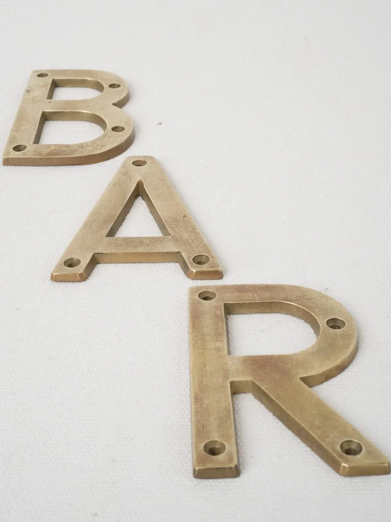 Early 20th Century Brass Letters "BAR" from a French Bar Sign 2¼"