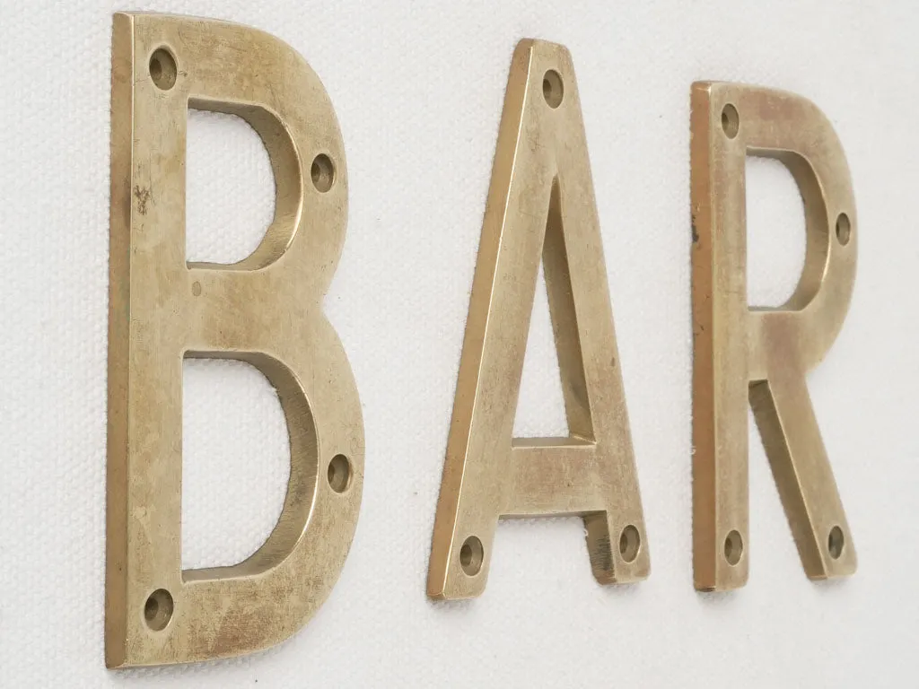 Early 20th Century Brass Letters "BAR" from a French Bar Sign 2¼"