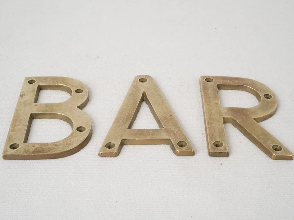 Early 20th Century Brass Letters "BAR" from a French Bar Sign 2¼"