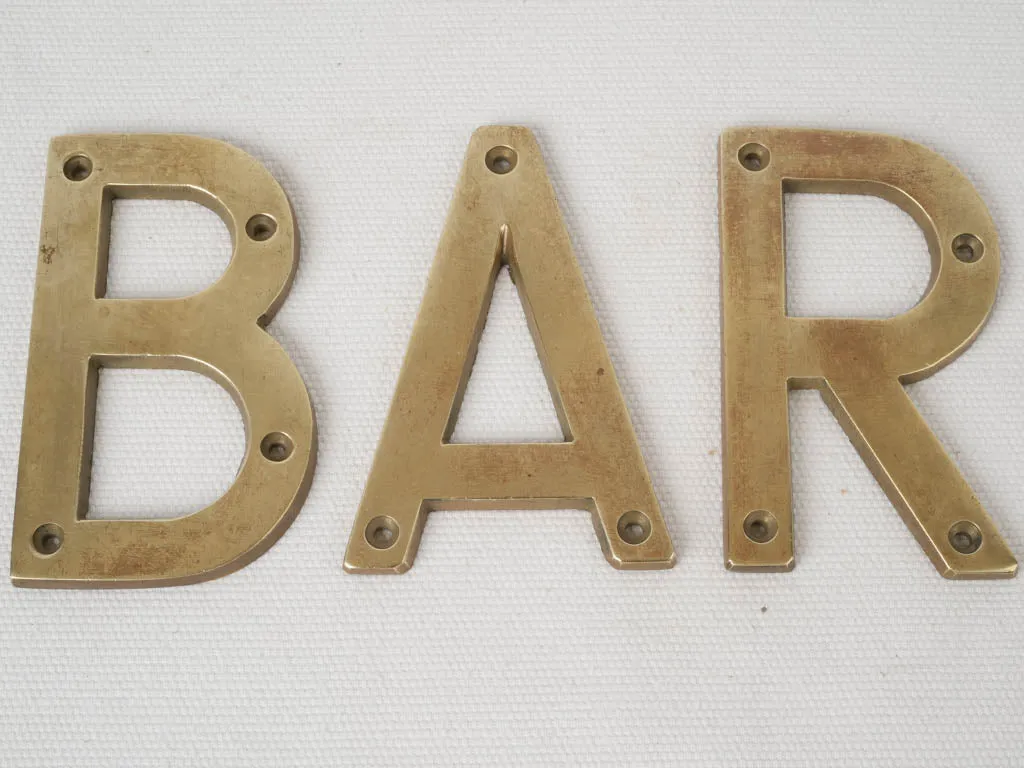 Early 20th Century Brass Letters "BAR" from a French Bar Sign 2¼"