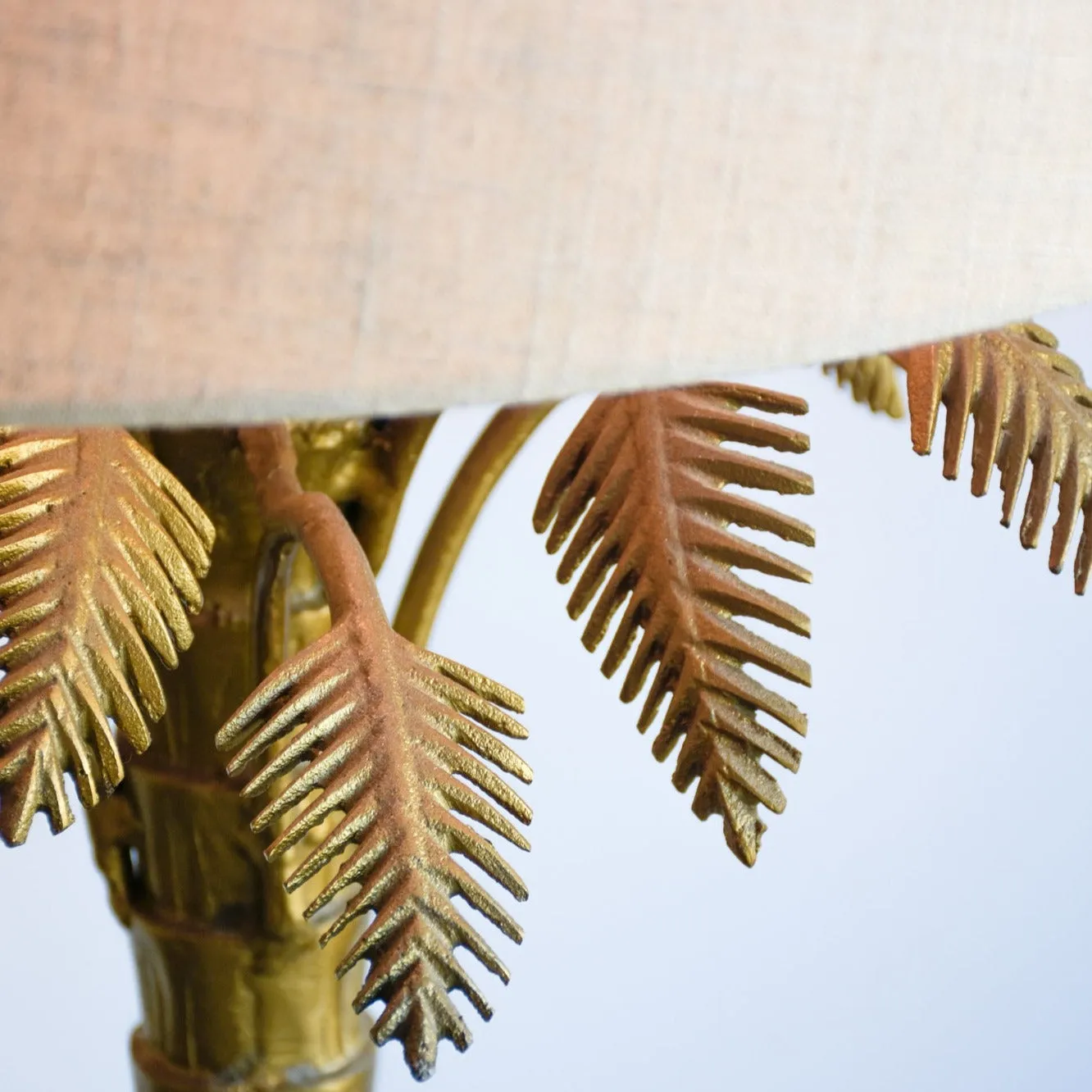 Eclectic Palm Tree Antique Brass Table Lamp