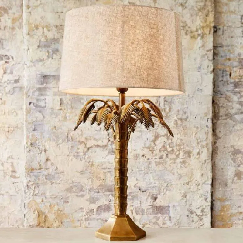 Eclectic Palm Tree Antique Brass Table Lamp