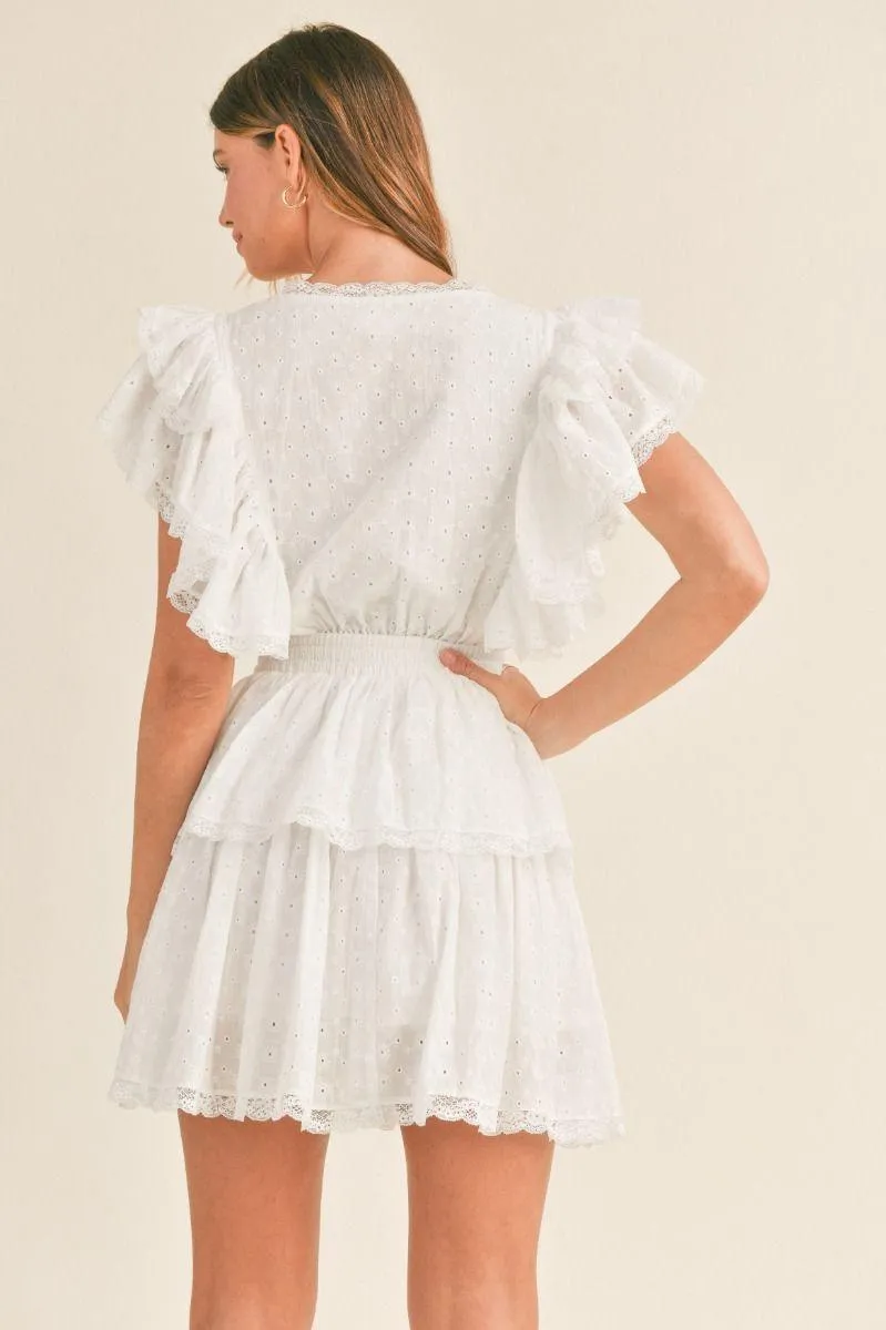 Embroidered Tiered Mini Dress