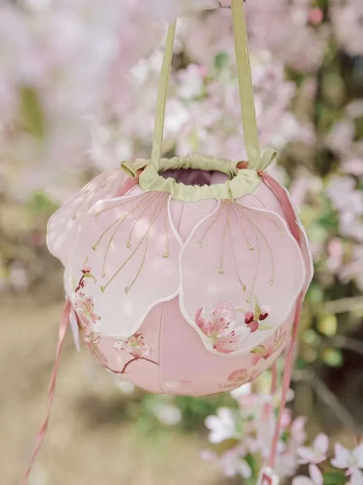 Exclusive Design Chinese Style Pink Lotus Leaf Embroidered Handbag with Peach Blossom