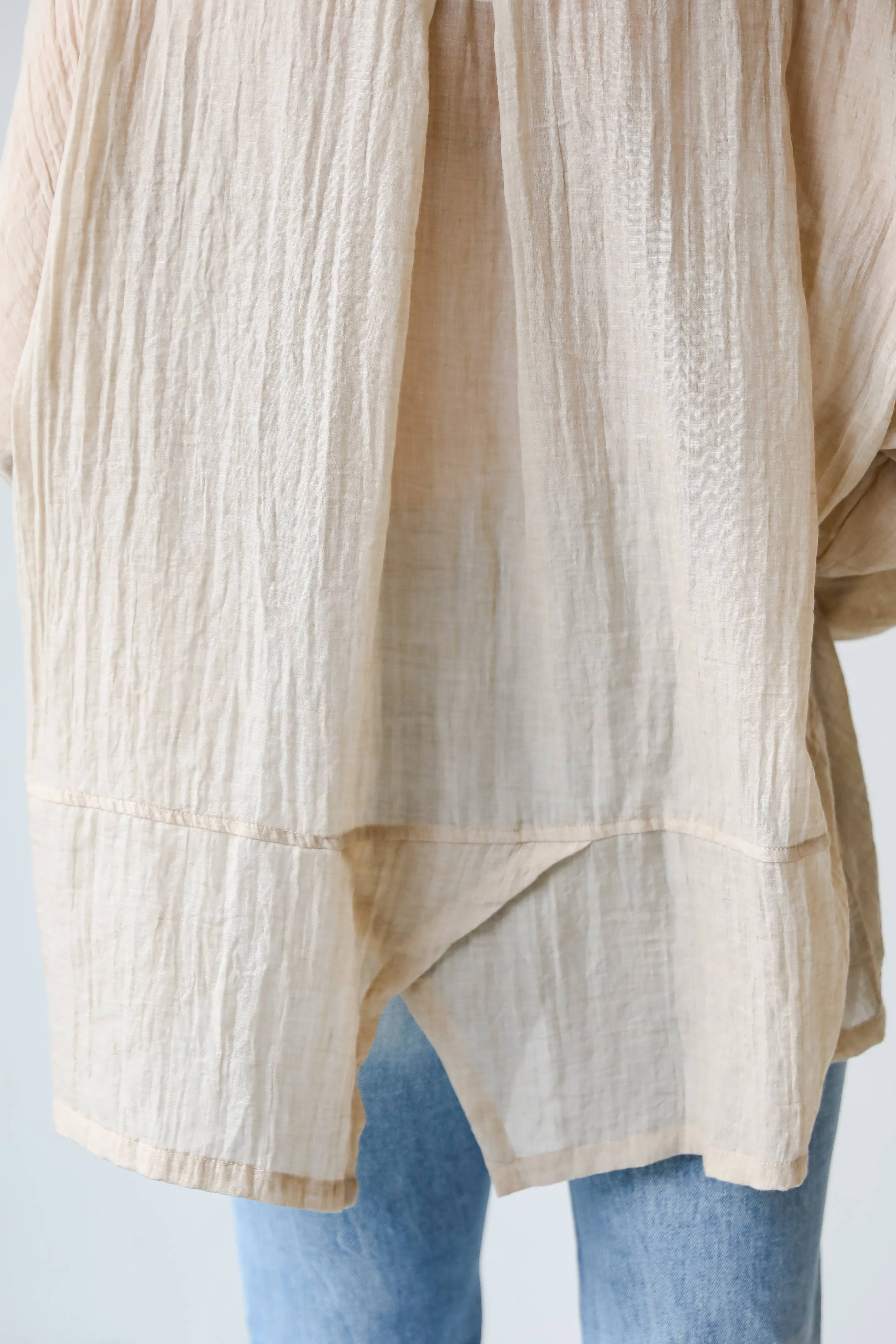 FINAL SALE - Beautiful Breezes Beige Oversized Button-Up Blouse