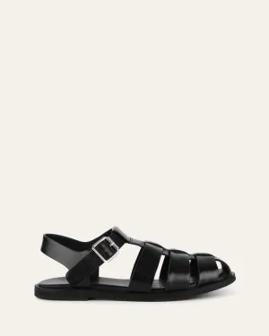 FINN FLAT SANDALS BLACK LEATHER