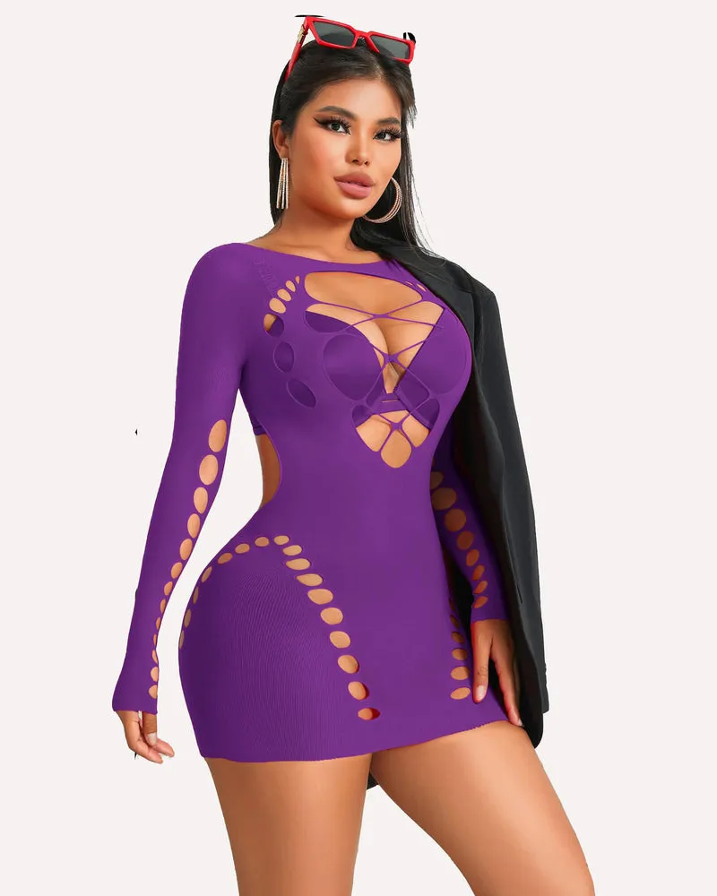 Fishnet Lingerie Long Sleeve Mesh Dress