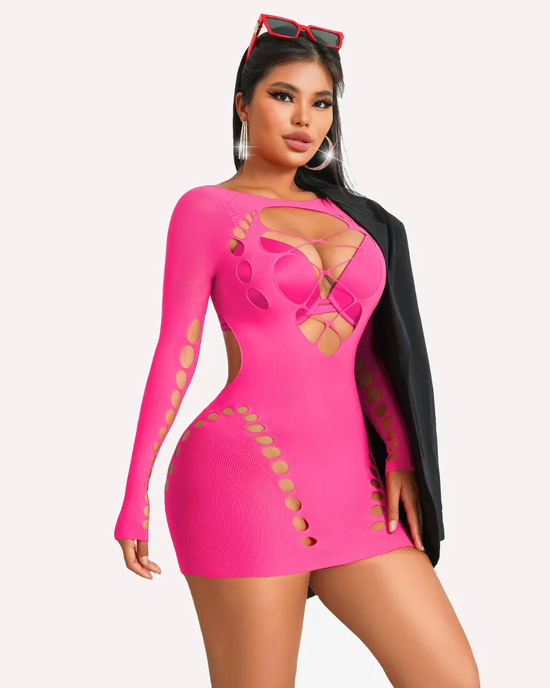 Fishnet Lingerie Long Sleeve Mesh Dress