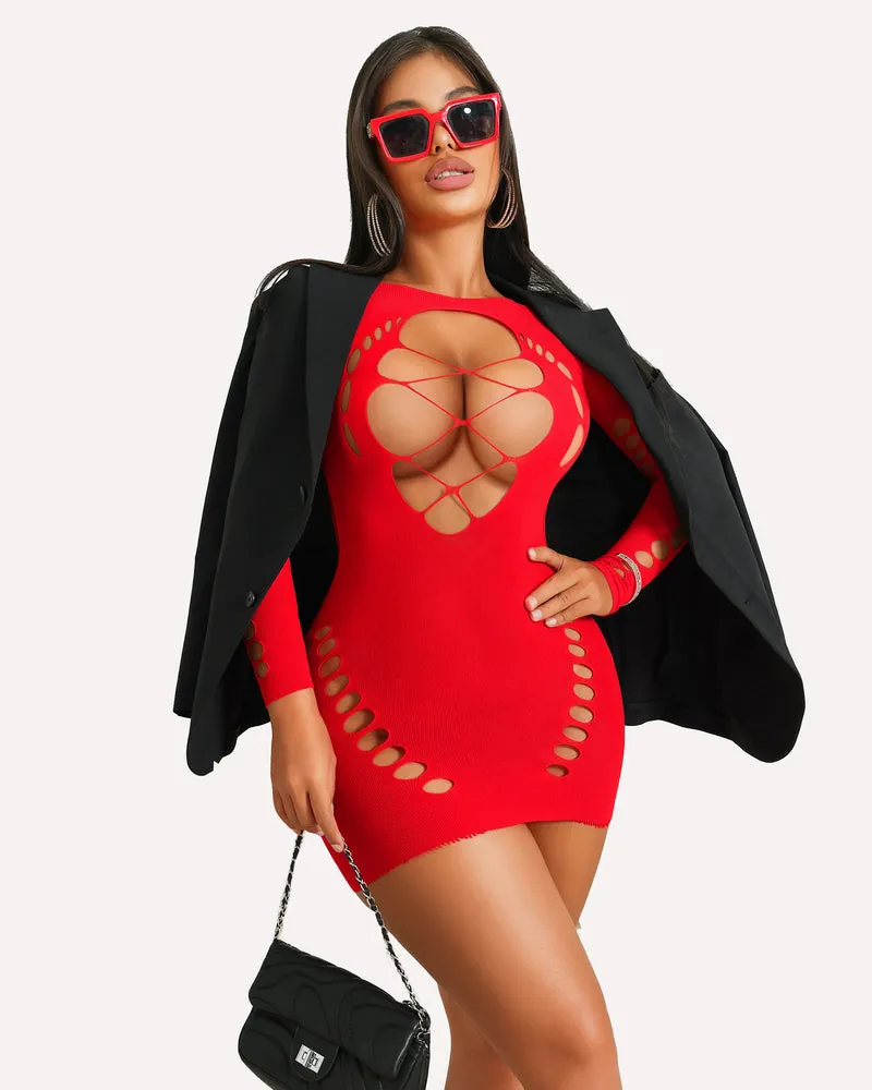 Fishnet Lingerie Long Sleeve Mesh Dress