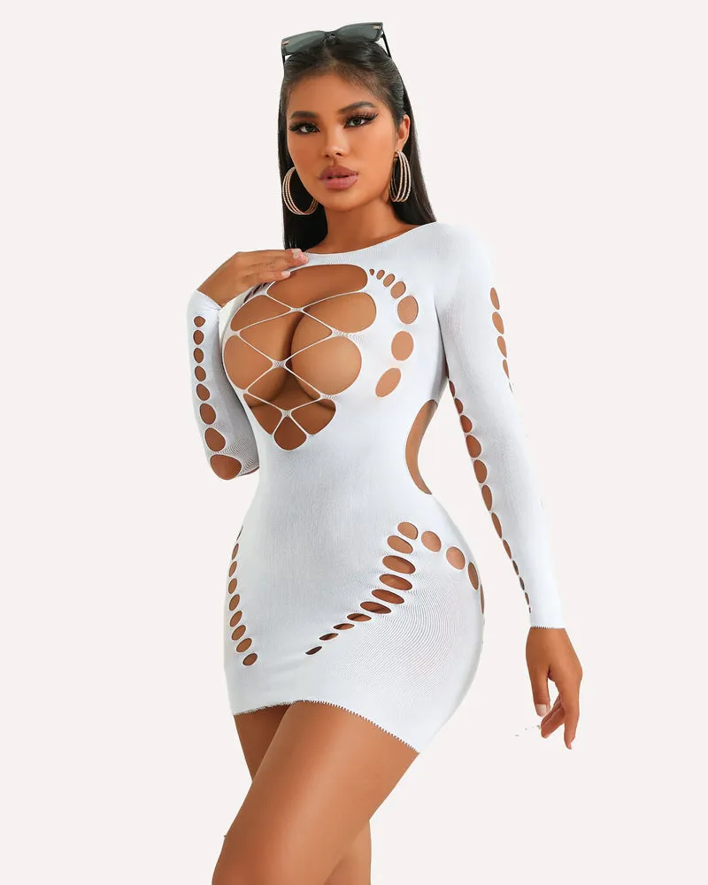 Fishnet Lingerie Long Sleeve Mesh Dress