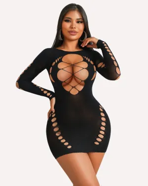 Fishnet Lingerie Long Sleeve Mesh Dress