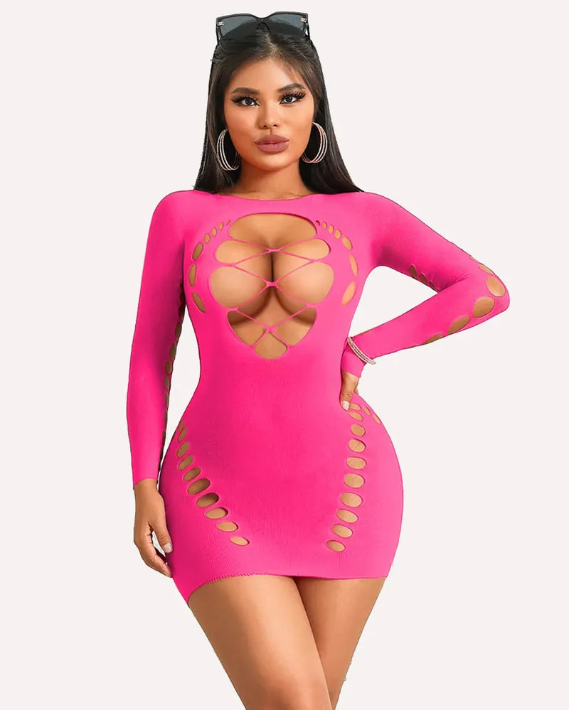 Fishnet Lingerie Long Sleeve Mesh Dress