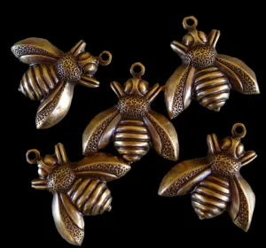 Five Bumble Bee Charms Brass Stampings for Craft Ideas