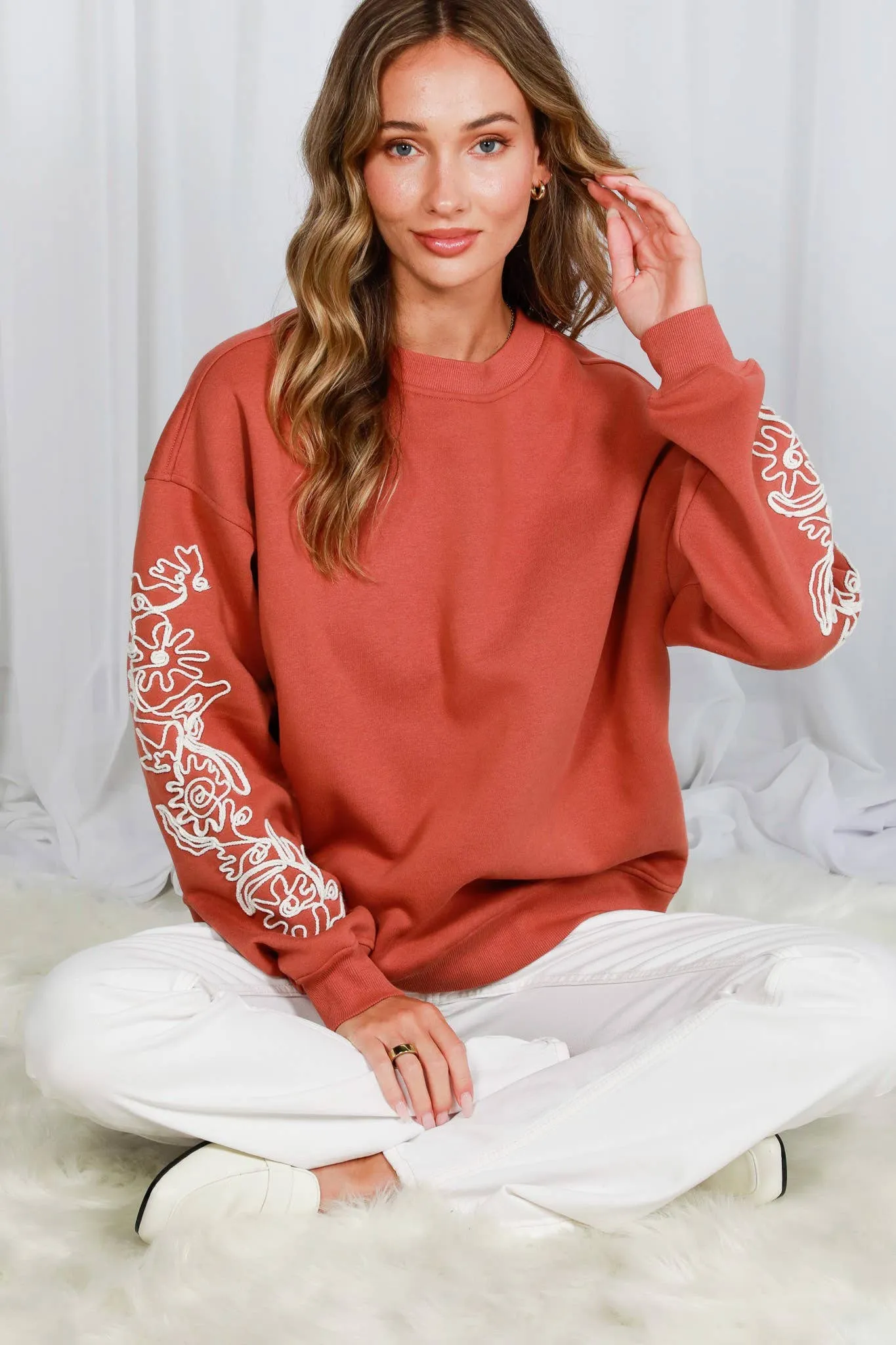 Floral Embroidered Detail Sweatshirt