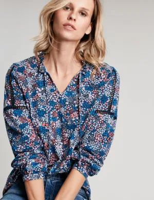 Frances Cut Detail Blouse - Navy Ditsy