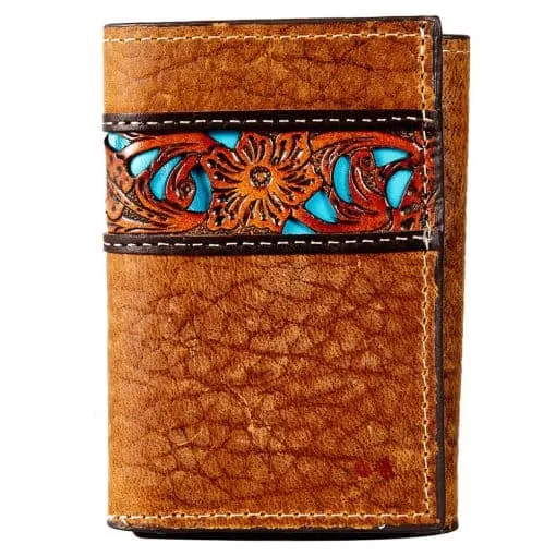 Gem Dandy Men’s Tan Inlay Detail Tri Fold Wallet