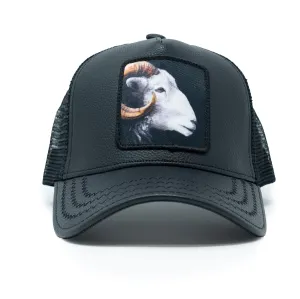 Goat Leather Trucker Hat (Black) - GS273