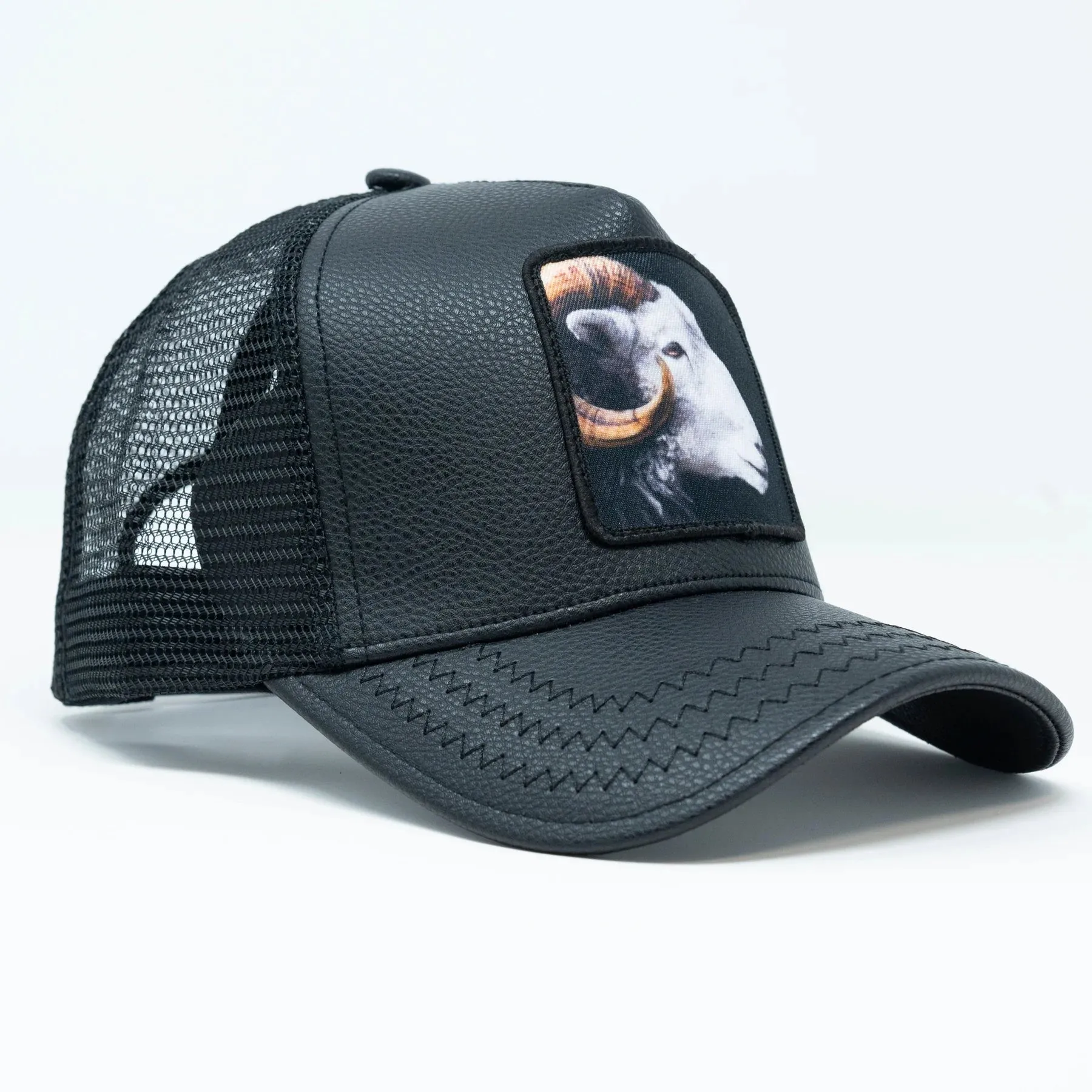 Goat Leather Trucker Hat (Black) - GS273