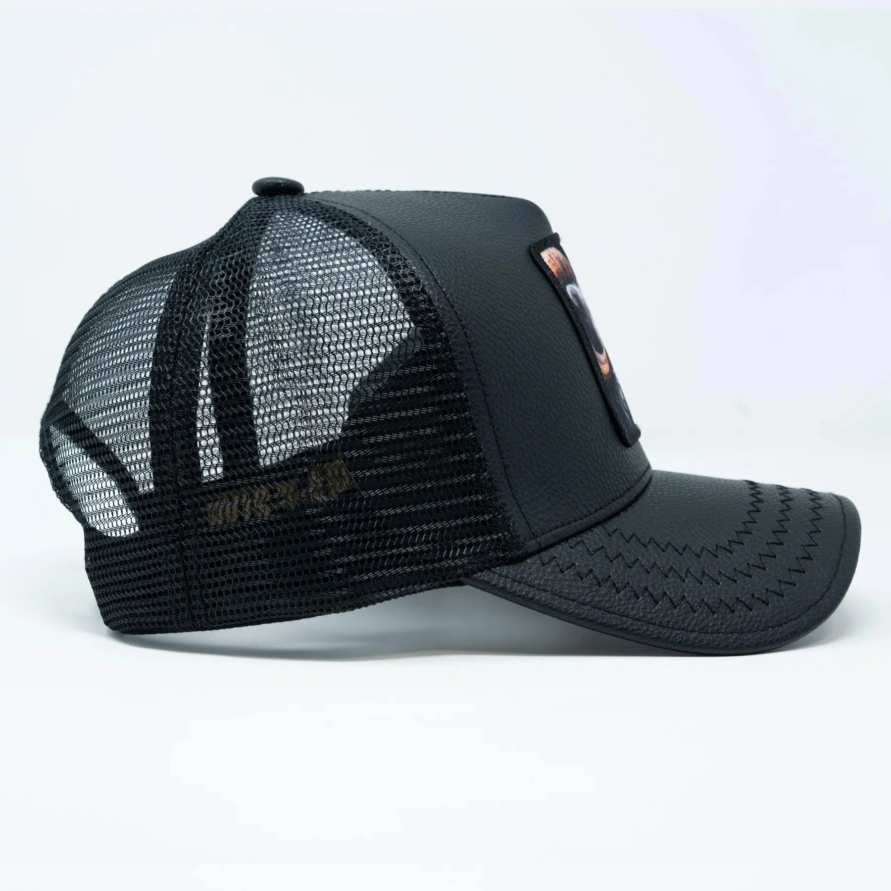 Goat Leather Trucker Hat (Black) - GS273