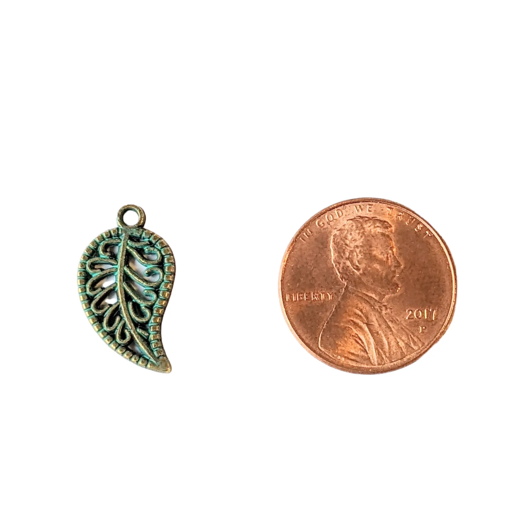 Gold Patina Filigree Leaf Charm