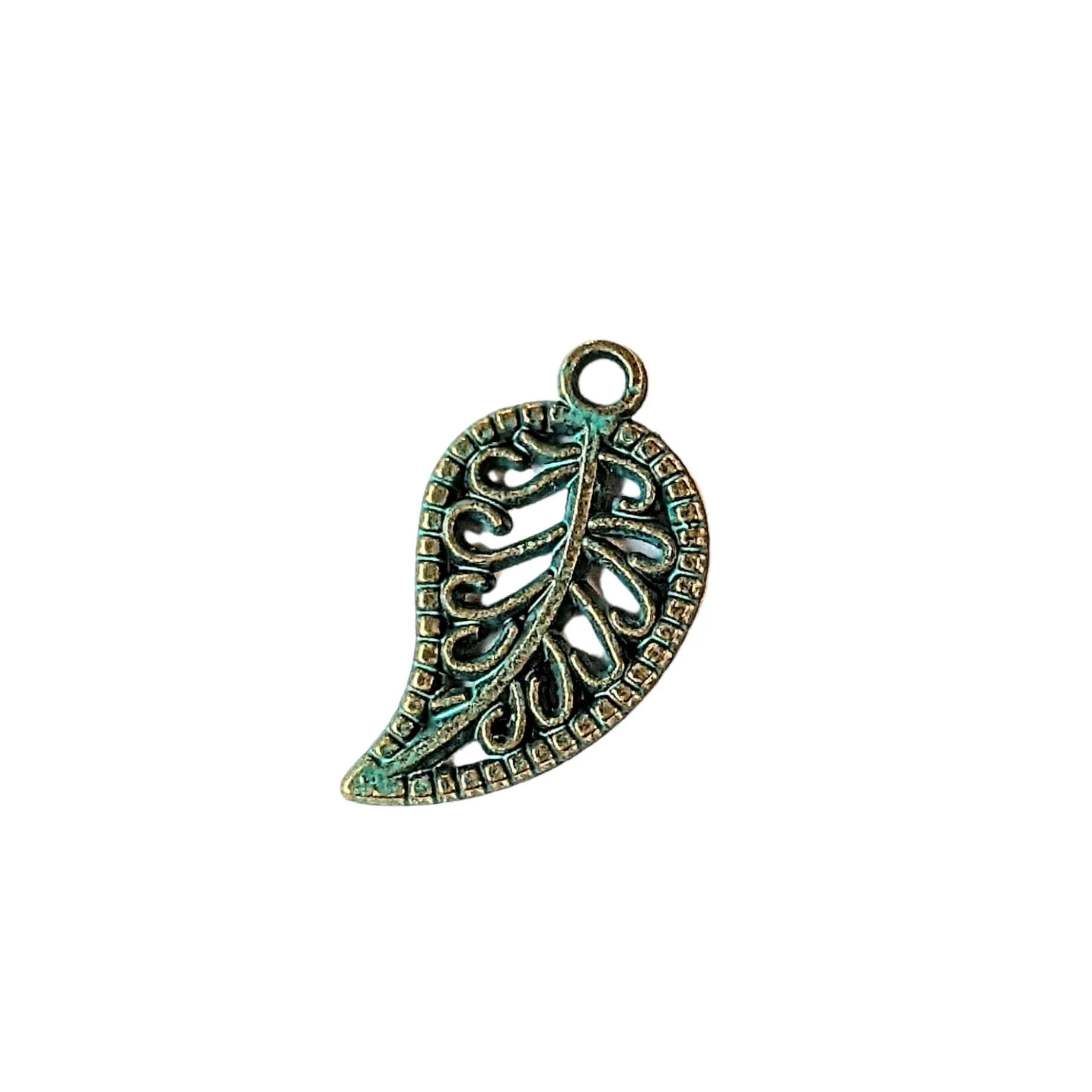 Gold Patina Filigree Leaf Charm