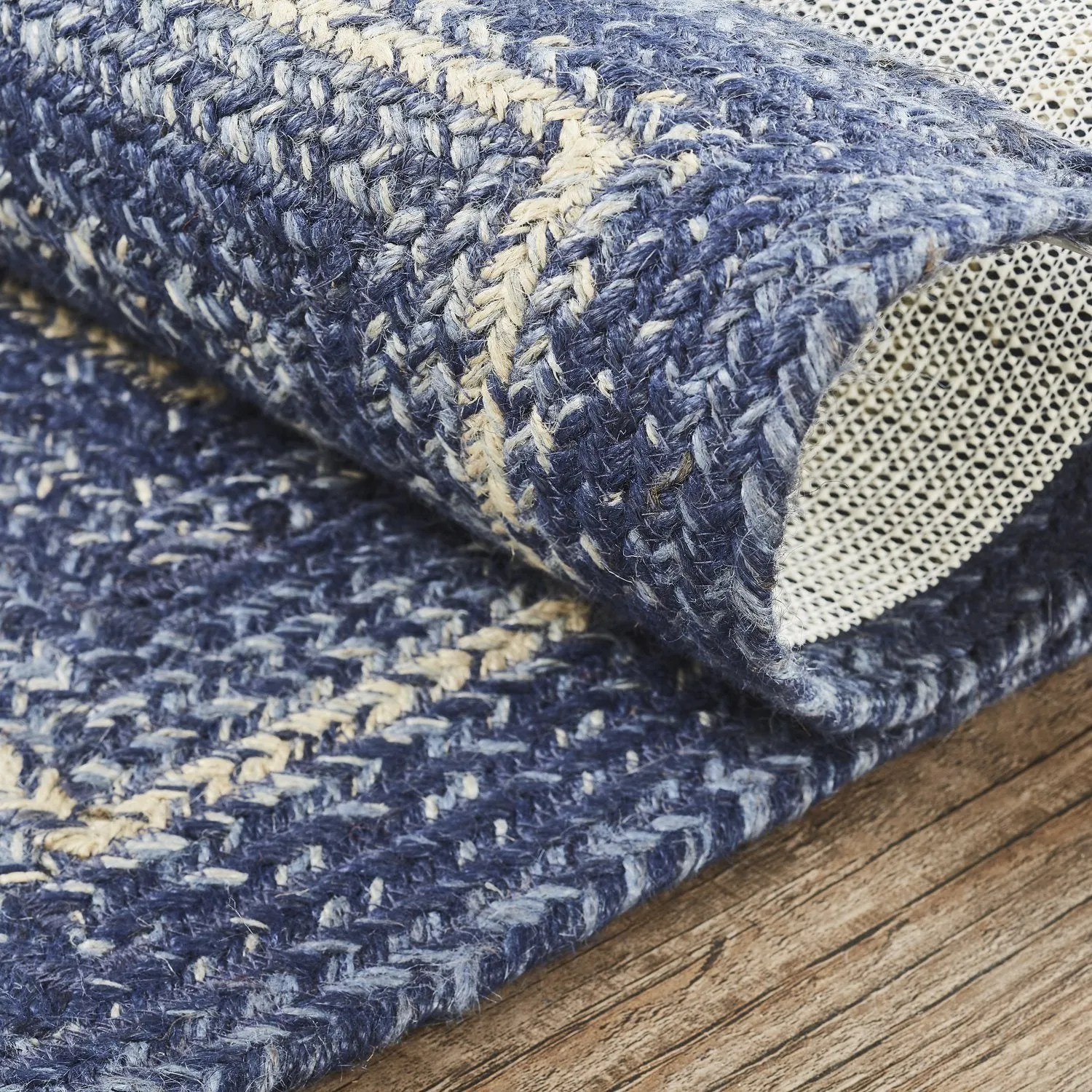 Great Falls Blue Rectangle Braided Rug 20x30" - with Pad