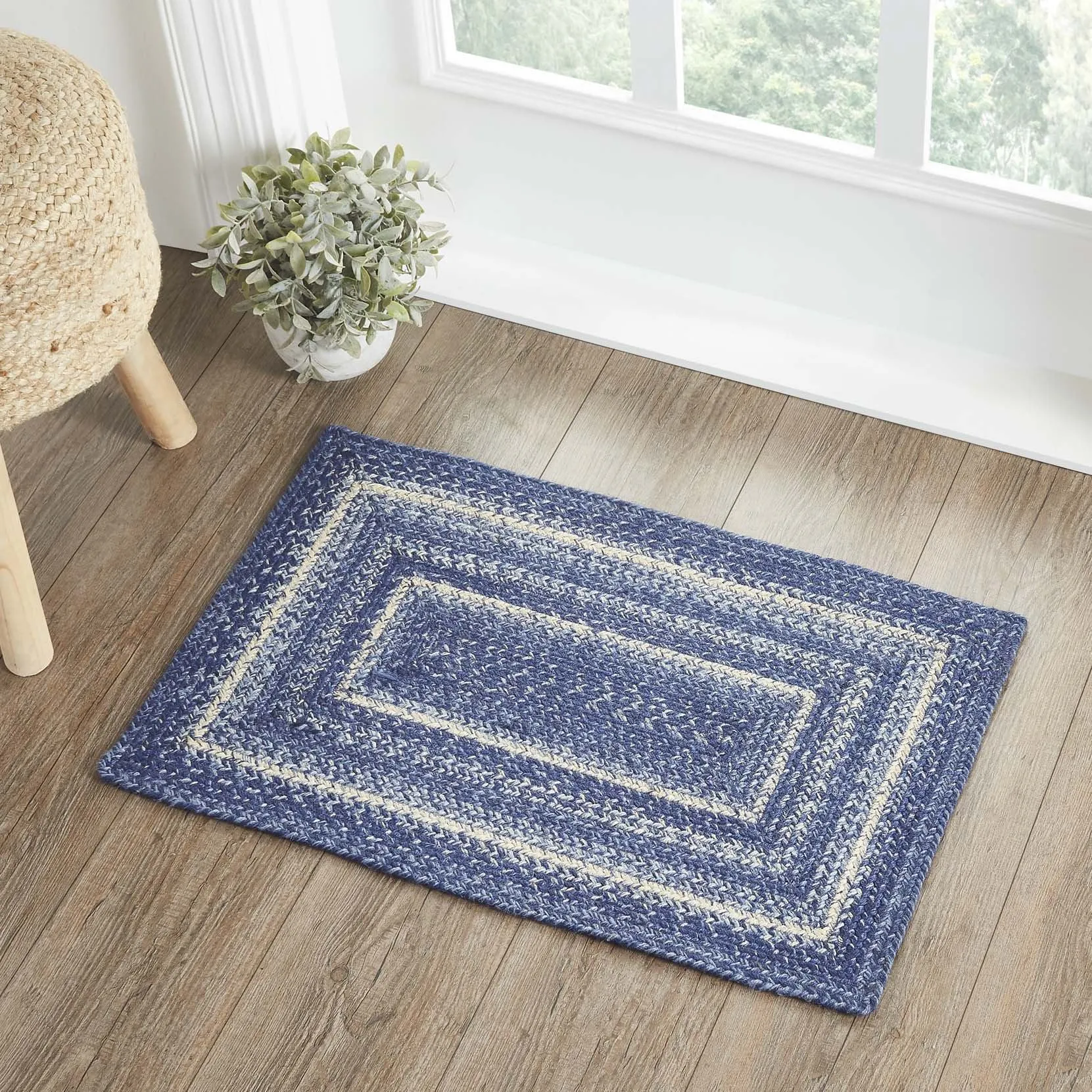 Great Falls Blue Rectangle Braided Rug 20x30" - with Pad