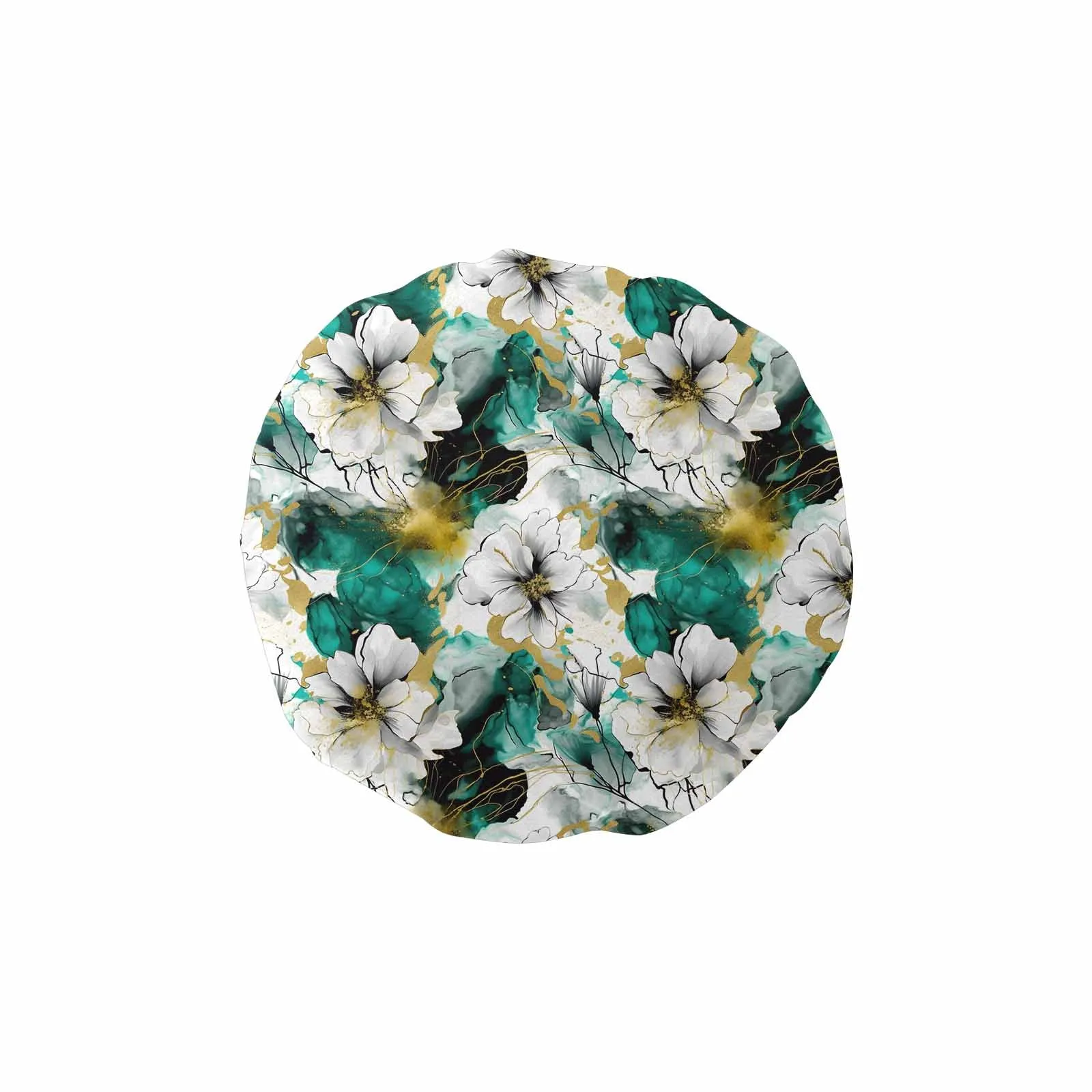 Green and White Ink Floral  Shower Cap