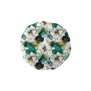 Green and White Ink Floral  Shower Cap