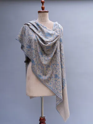 Grey Cashmere Wrap with Blue Embroidery