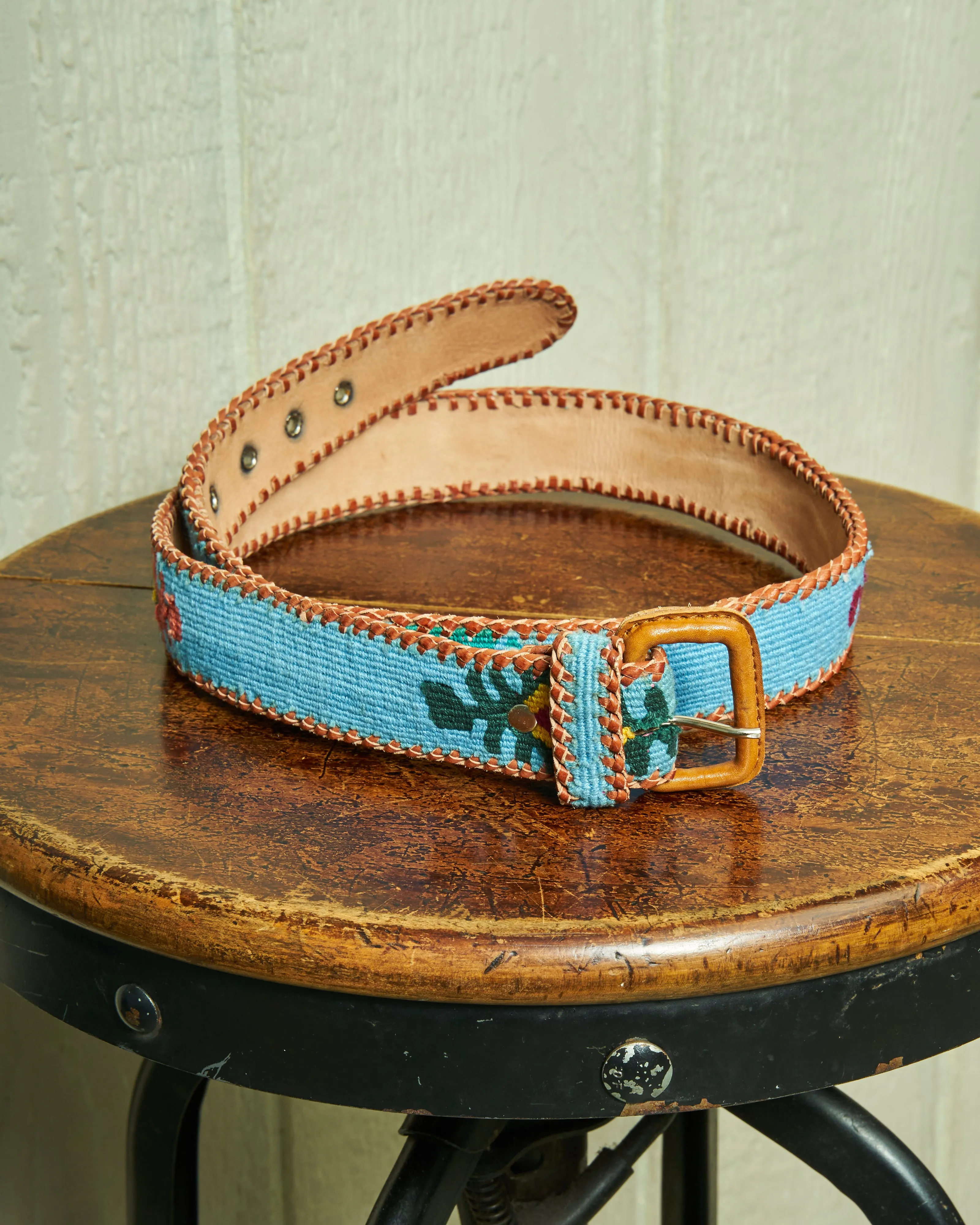 Guatemalan Whip Stitched Belt in Coastal Blue