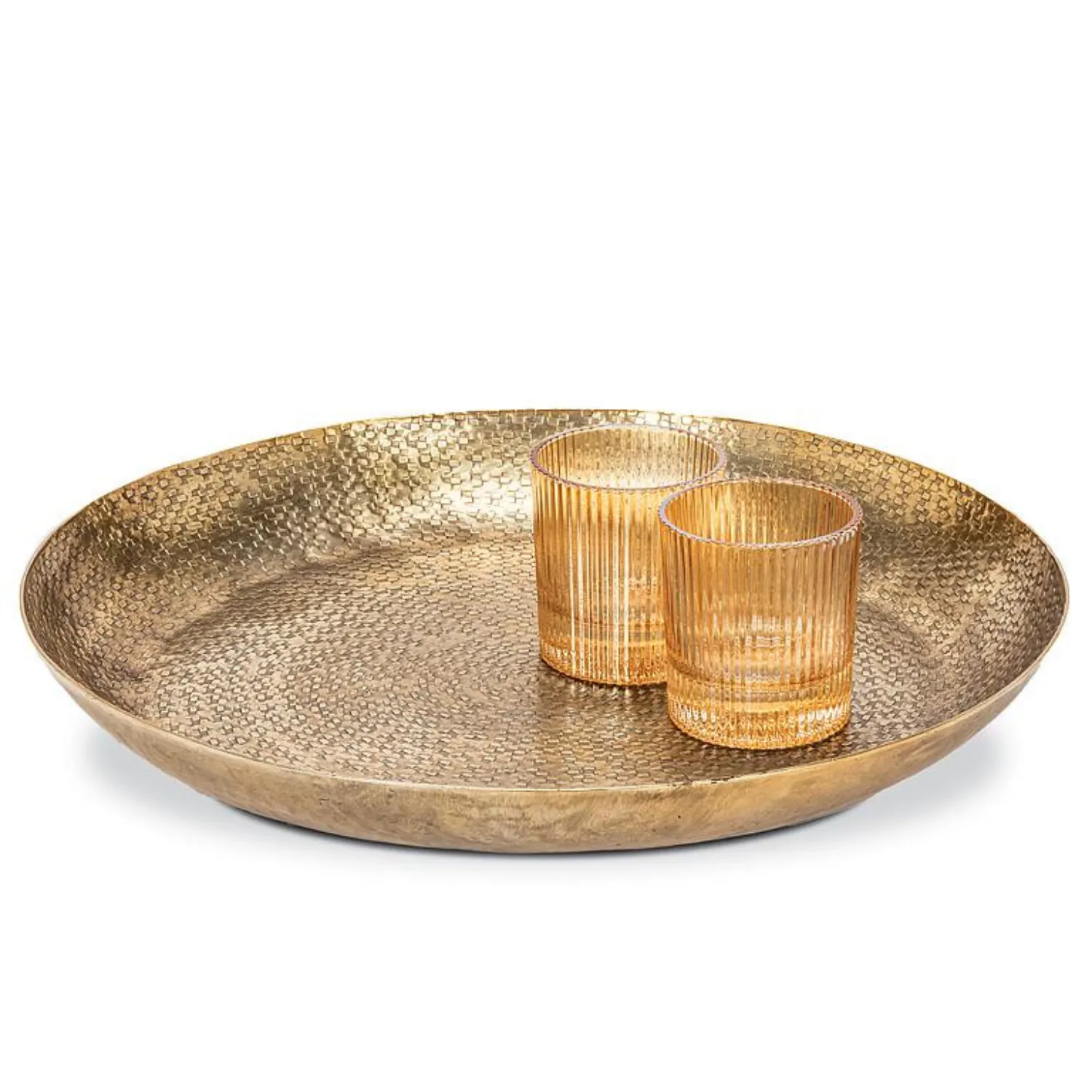 Hammered Antique Gold Round Tray