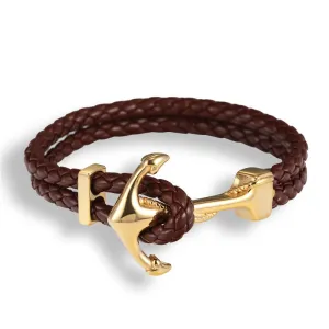 Handmade Braided Vintage Leather Gold Anchor Bracelet