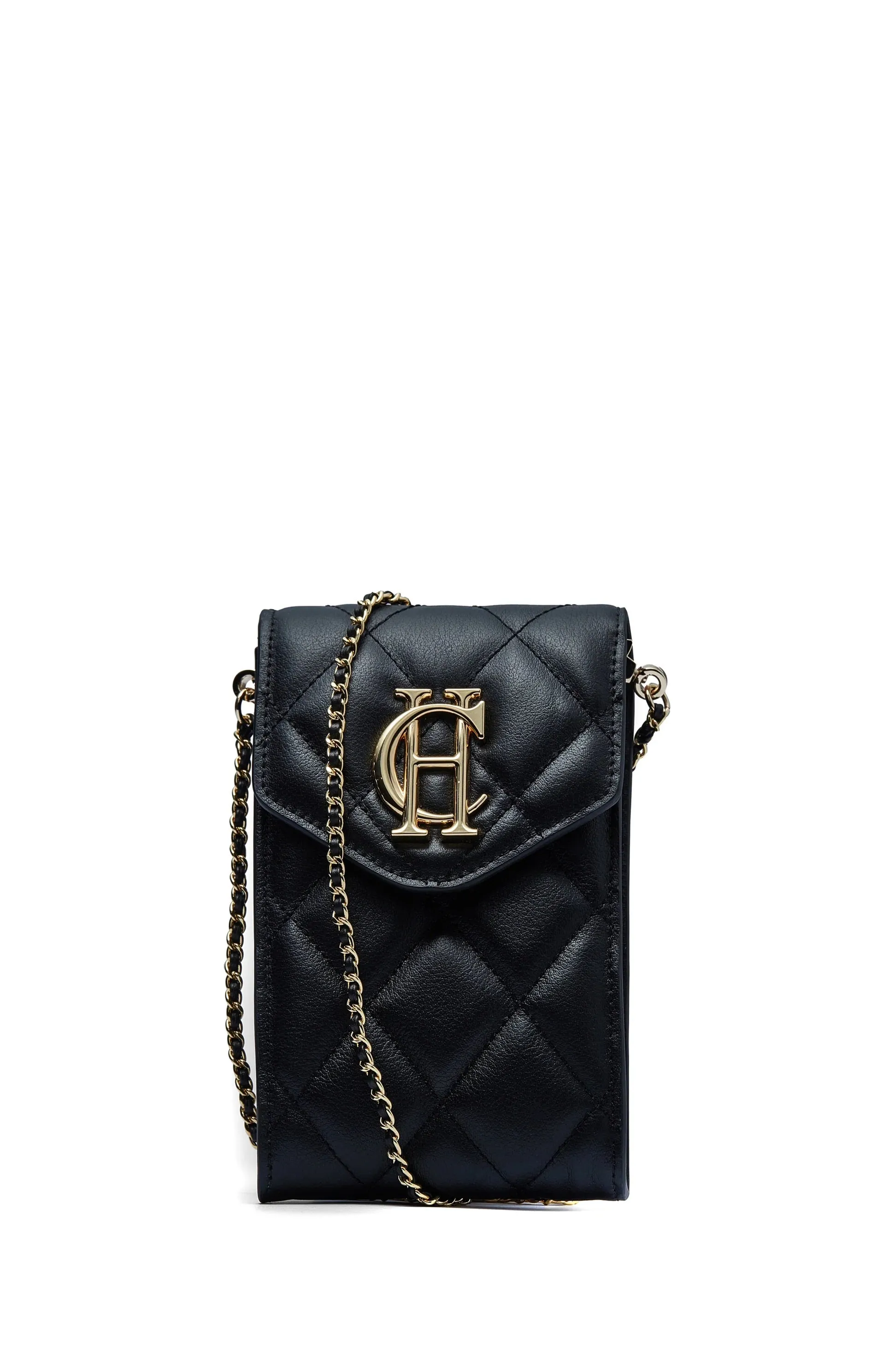 Holland Cooper Knightsbridge Ladies Phone Pouch in Black Quilted