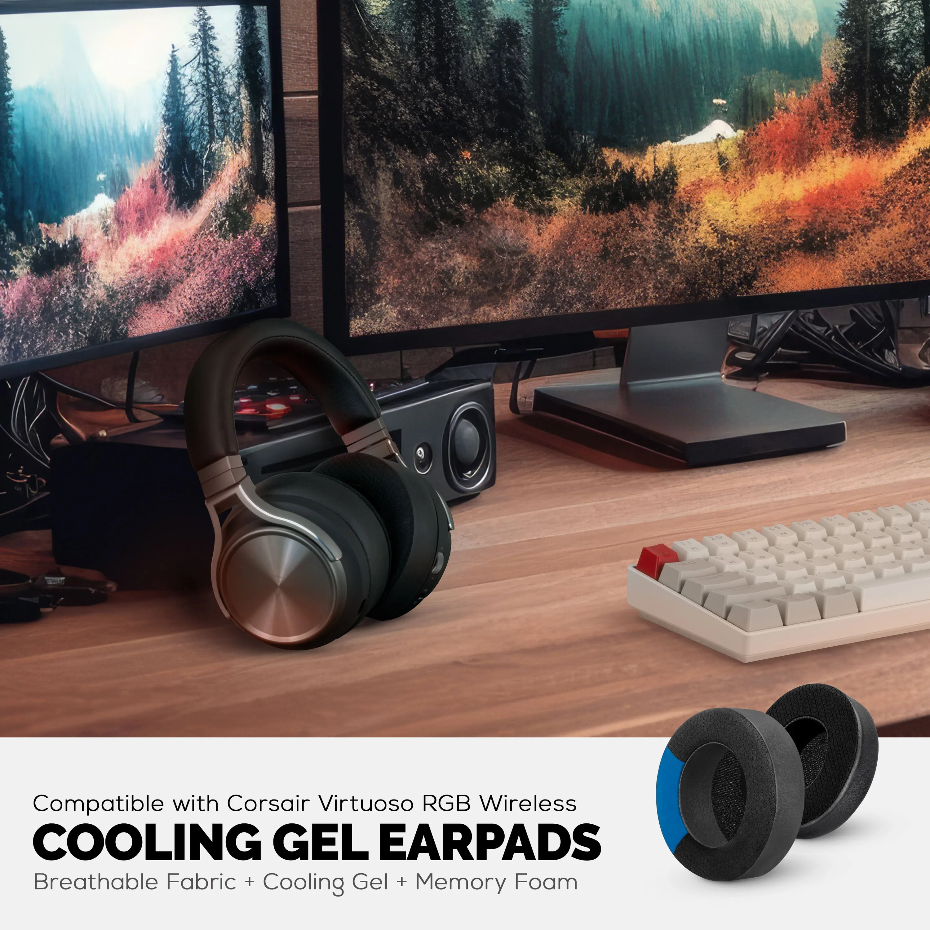 Hybrid Earpads for Corsair Virtuoso RGB Gaming Headset (Wireless/XT/SE) - Cooling Gel, Memory Foam, Durable, Thick & Sound Isolating