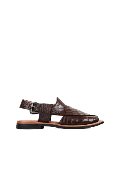 Jenson Men's Croc Print Leather Peshawari Chappal Sandals