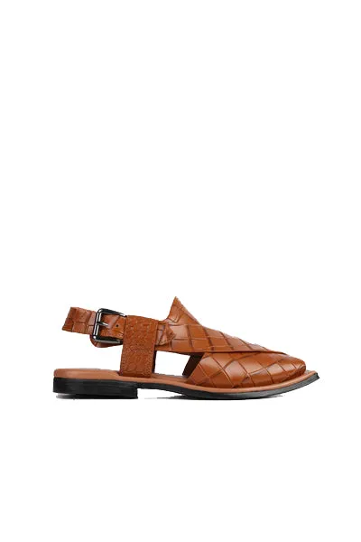 Jenson Men's Croc Print Leather Peshawari Chappal Sandals