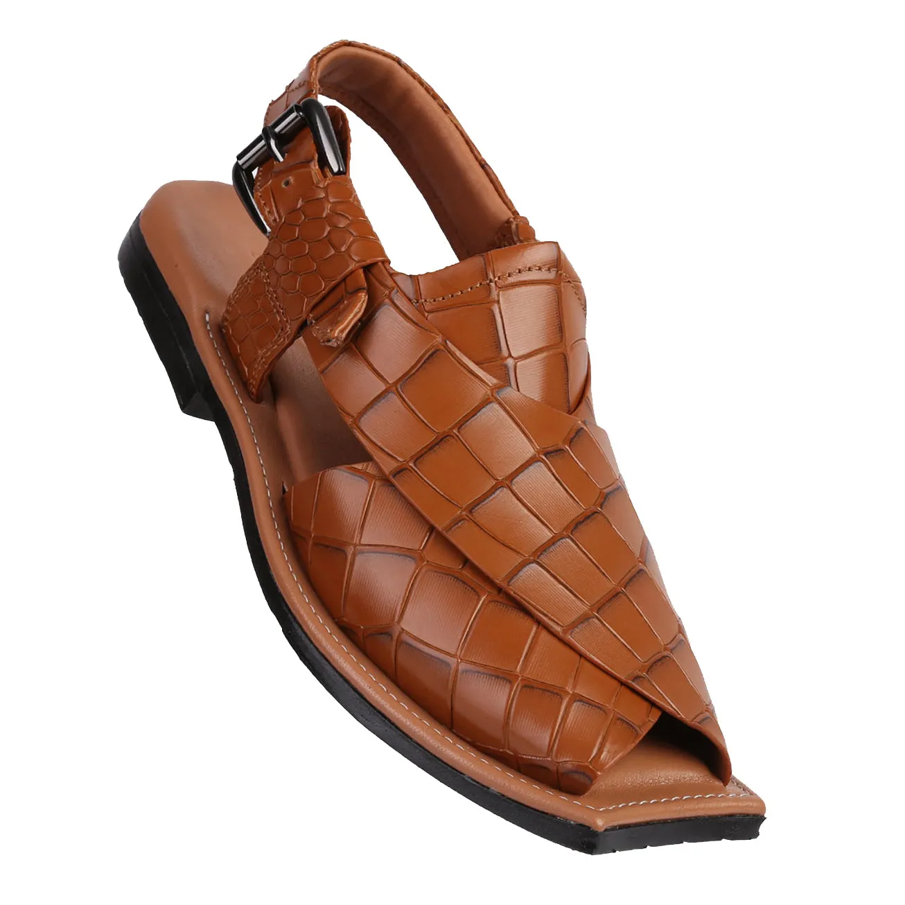 Jenson Men's Croc Print Leather Peshawari Chappal Sandals