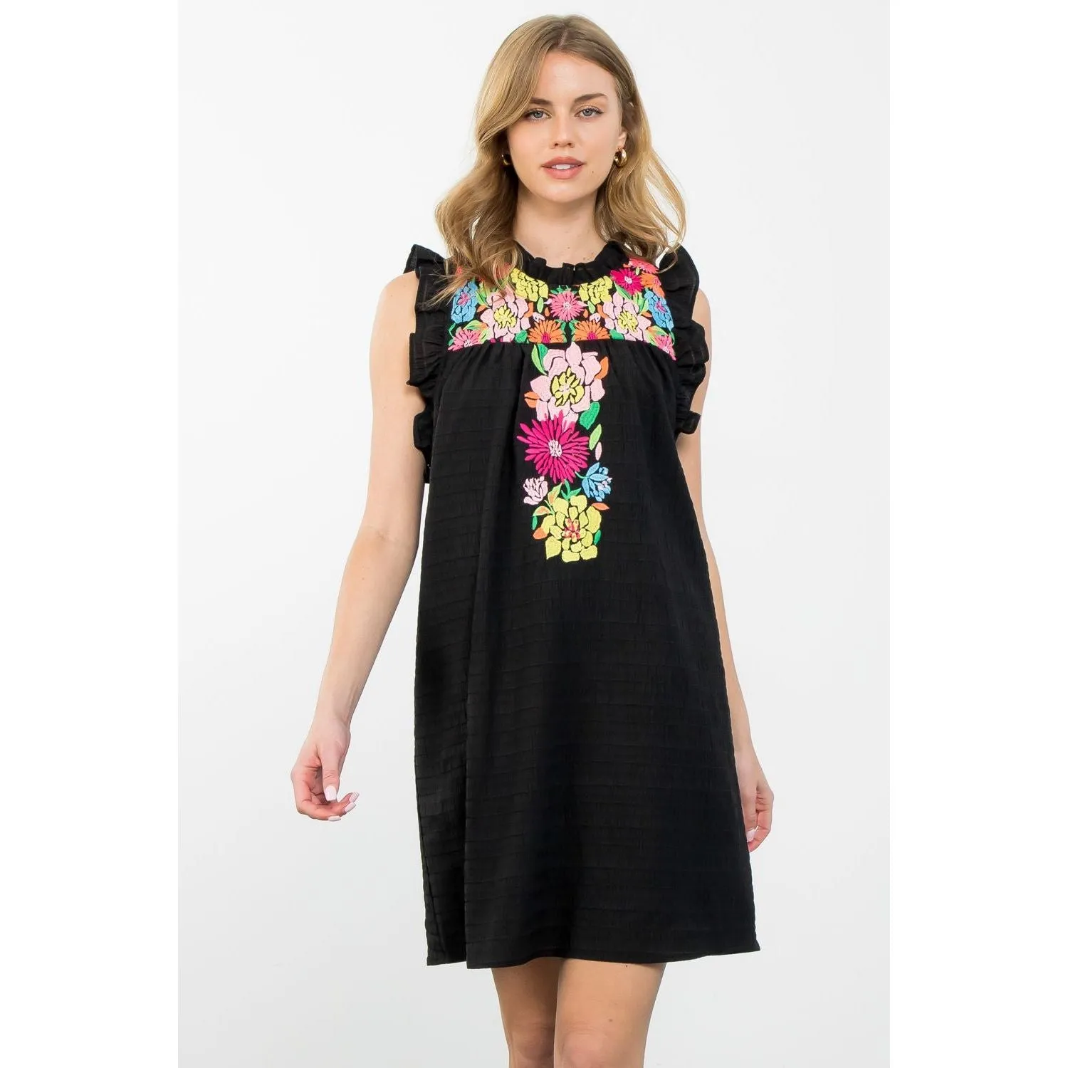 Joni Embroidered Detail Textured THML Dress