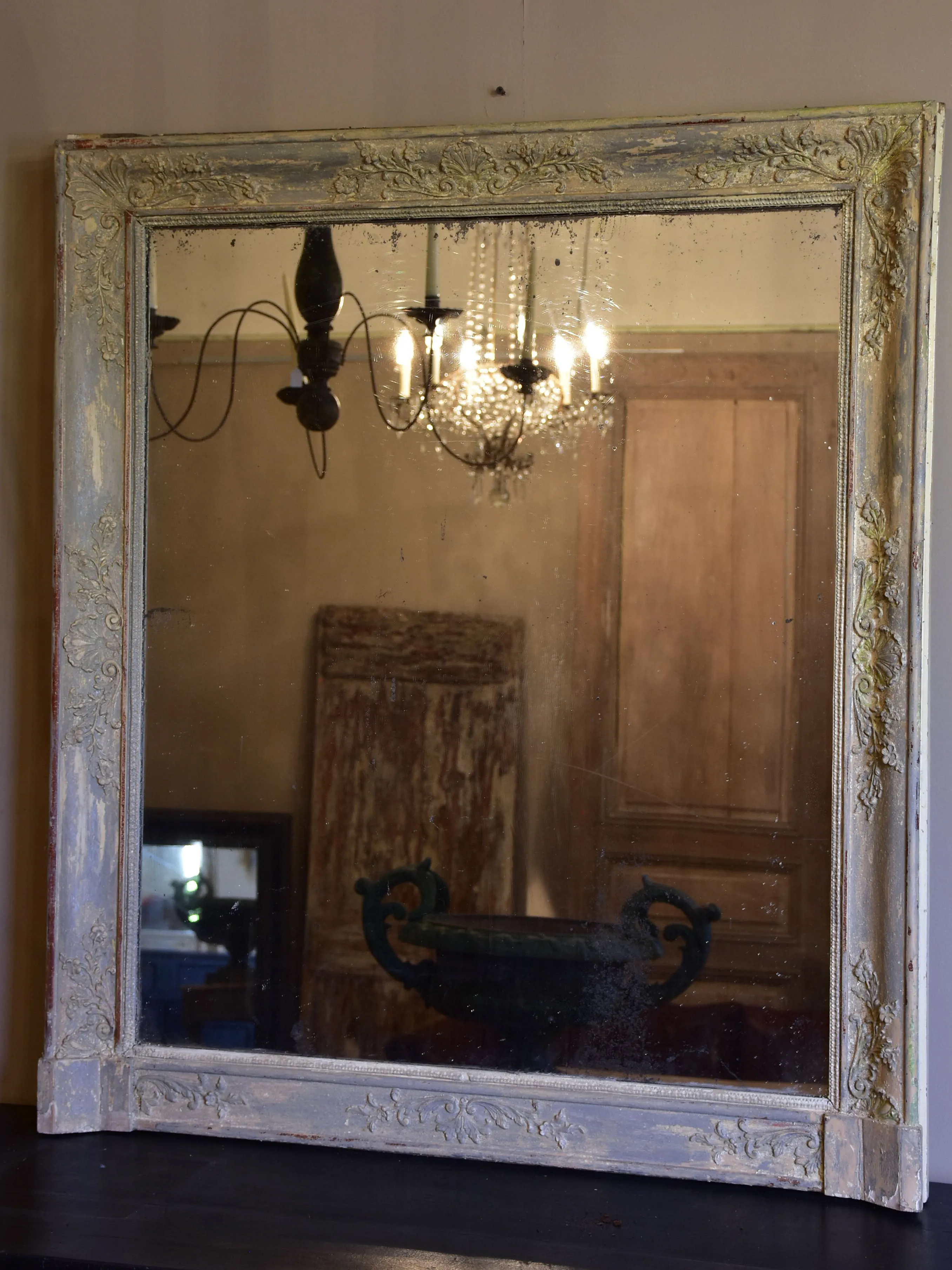 Large antique French Restoration mantle mirror